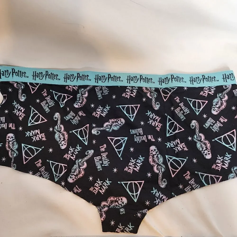 5X 28W Torrid Black Blue Harry Potter Boyshort Panty Deathly Hallows Snake Skull